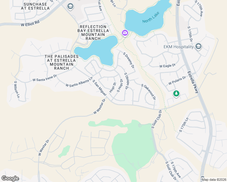 map of restaurants, bars, coffee shops, grocery stores, and more near 11354 South Hopi Drive in Goodyear