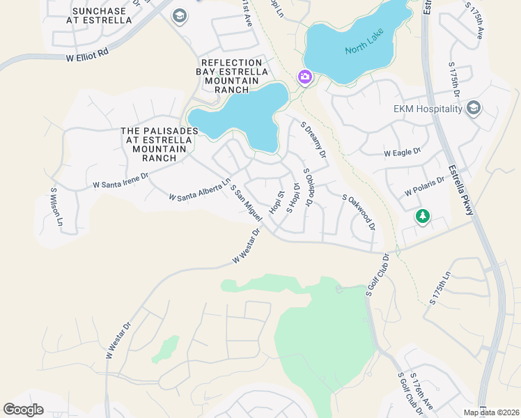 map of restaurants, bars, coffee shops, grocery stores, and more near 11320 South Palomino Lane in Goodyear