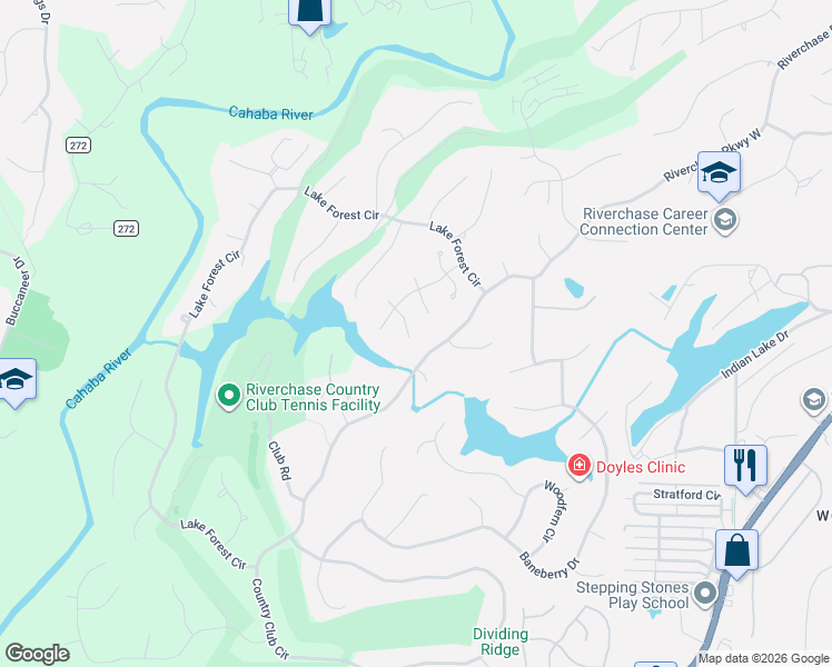 map of restaurants, bars, coffee shops, grocery stores, and more near 1229 Lake Point Vista in Hoover