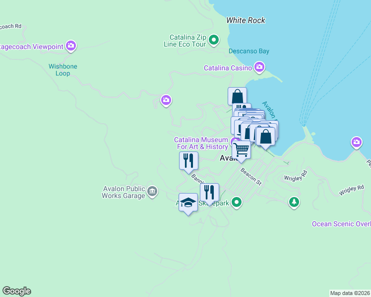 map of restaurants, bars, coffee shops, grocery stores, and more near 375 Las Lomas Drive in Avalon