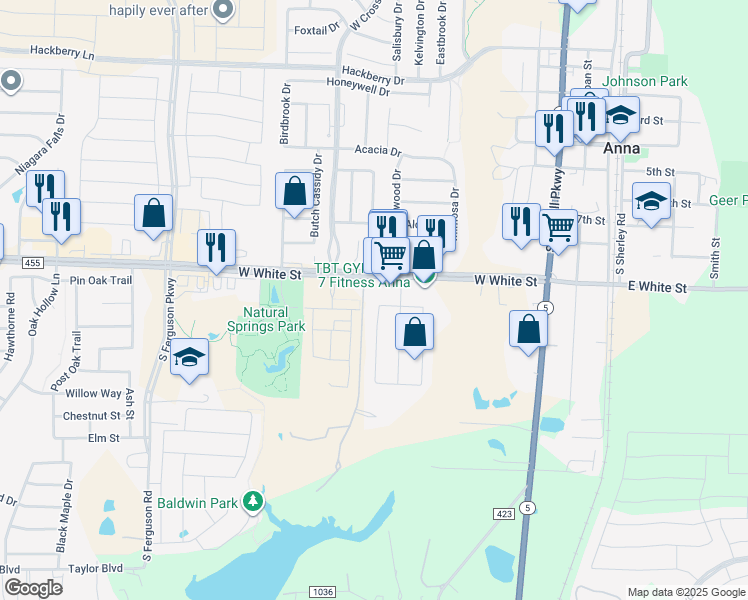 map of restaurants, bars, coffee shops, grocery stores, and more near 820 Westgate Court in Anna