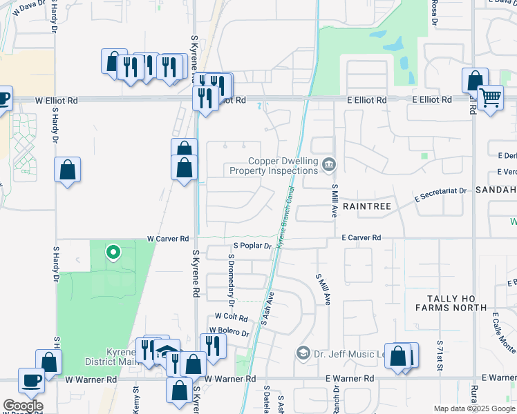 map of restaurants, bars, coffee shops, grocery stores, and more near 8076 South Dateland Drive in Tempe