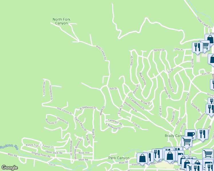 map of restaurants, bars, coffee shops, grocery stores, and more near 101 Maple Drive in Ruidoso
