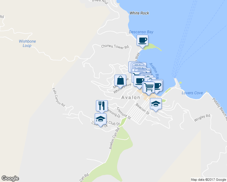 map of restaurants, bars, coffee shops, grocery stores, and more near 335 Whittley Avenue in Avalon