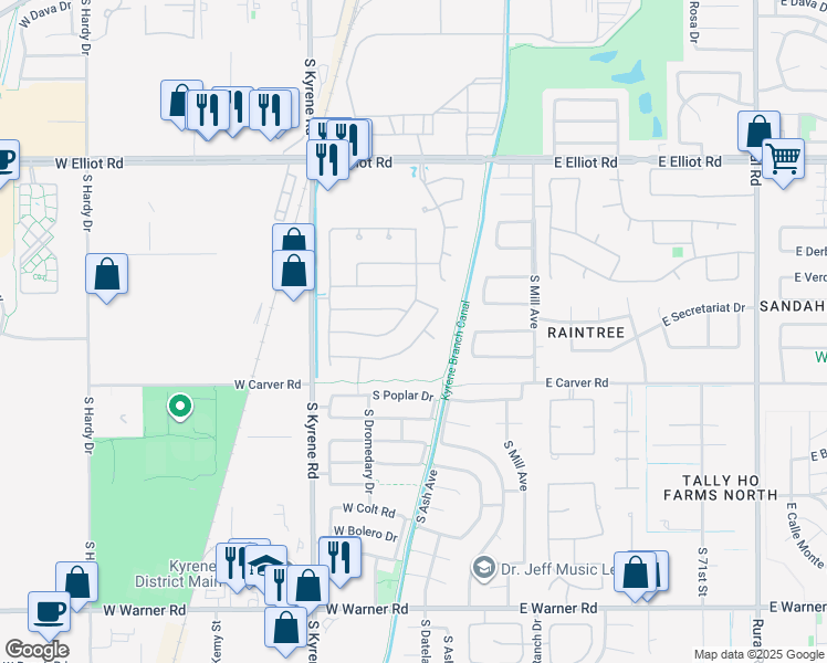 map of restaurants, bars, coffee shops, grocery stores, and more near 8076 South Dateland Drive in Tempe