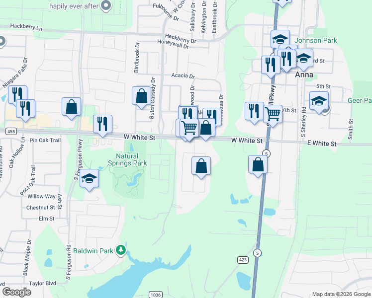 map of restaurants, bars, coffee shops, grocery stores, and more near 820 Westgate Court in Anna