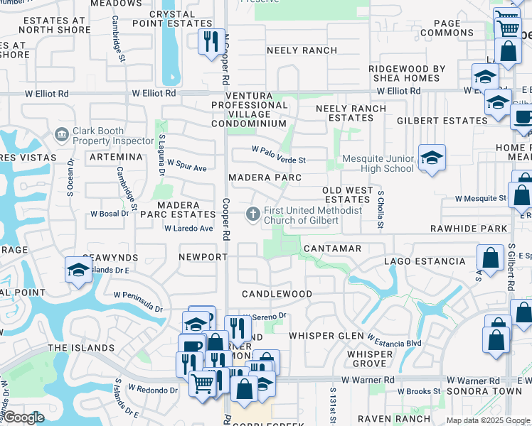 map of restaurants, bars, coffee shops, grocery stores, and more near 664 West Bosal Drive in Gilbert