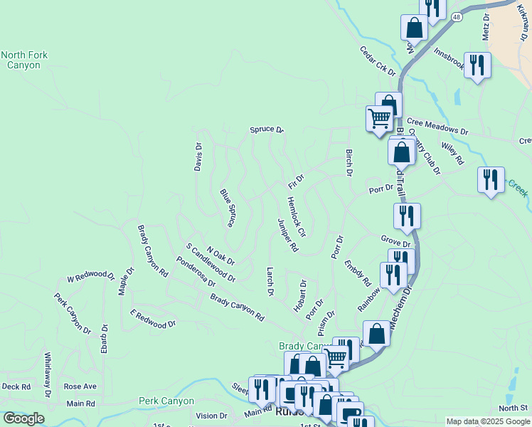 map of restaurants, bars, coffee shops, grocery stores, and more near 181 Juniper Road in Ruidoso
