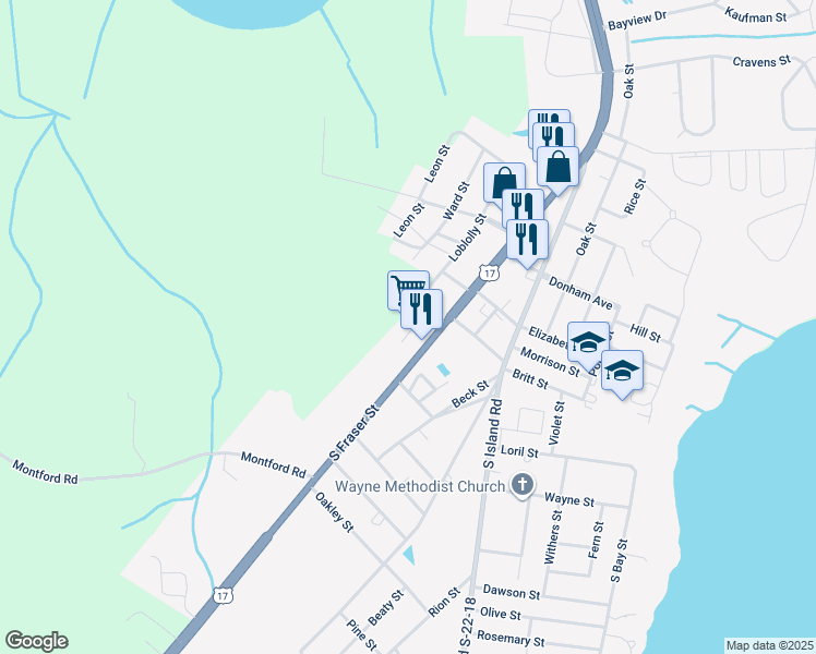 map of restaurants, bars, coffee shops, grocery stores, and more near 2234 South Fraser Street in Georgetown