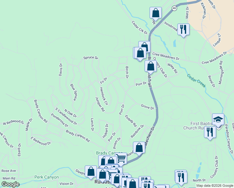 map of restaurants, bars, coffee shops, grocery stores, and more near 109 Juniper Road in Ruidoso