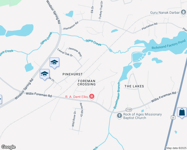 map of restaurants, bars, coffee shops, grocery stores, and more near 4122 Foreman Way in Hephzibah