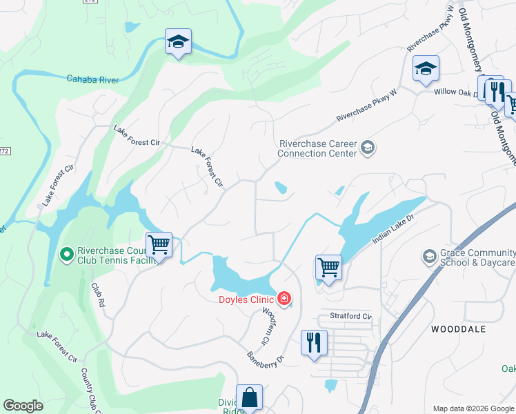 map of restaurants, bars, coffee shops, grocery stores, and more near 2021 Trammell Chase Drive in Birmingham