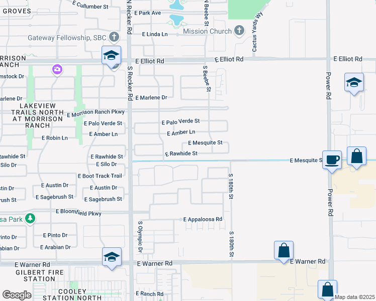 map of restaurants, bars, coffee shops, grocery stores, and more near 4259 East Rawhide Street in Gilbert