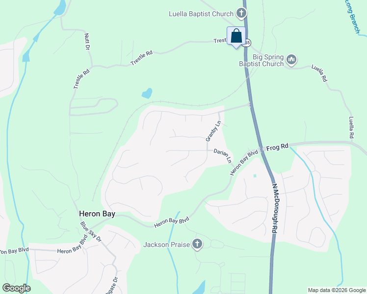 map of restaurants, bars, coffee shops, grocery stores, and more near 1360 Darian Lane in Locust Grove
