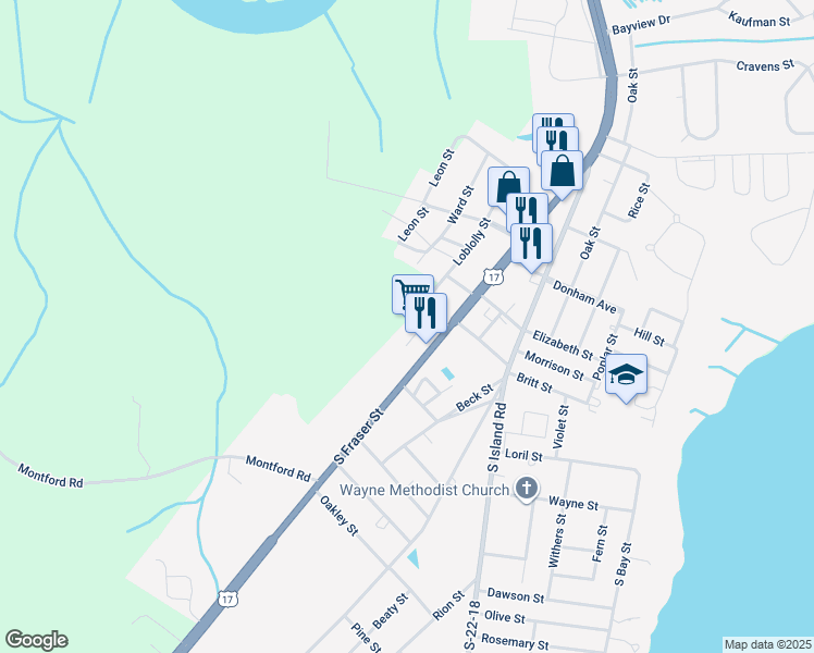 map of restaurants, bars, coffee shops, grocery stores, and more near 2234 South Fraser Street in Georgetown