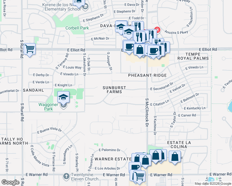map of restaurants, bars, coffee shops, grocery stores, and more near 1426 E Citation Ln in Tempe