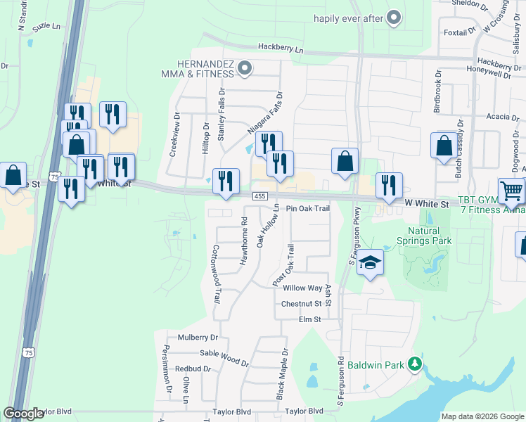map of restaurants, bars, coffee shops, grocery stores, and more near 809 Oak Hollow Lane in Anna