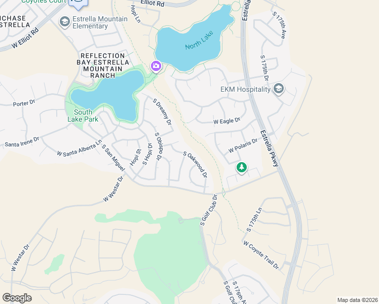 map of restaurants, bars, coffee shops, grocery stores, and more near 11330 South Oakwood Drive in Goodyear