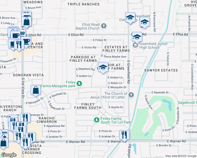 map of restaurants, bars, coffee shops, grocery stores, and more near 2132 East Rawhide Street in Gilbert