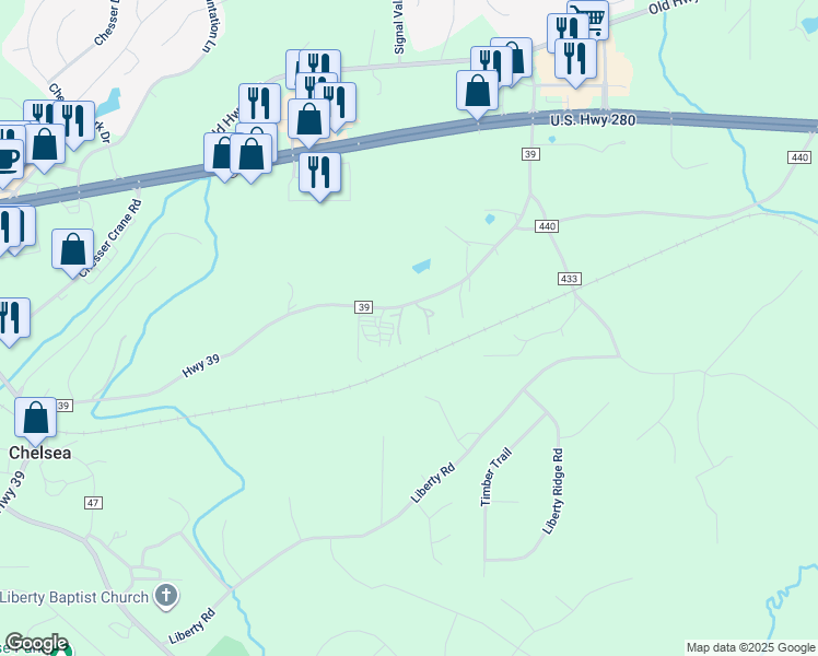 map of restaurants, bars, coffee shops, grocery stores, and more near 759 County Road 39 in Chelsea