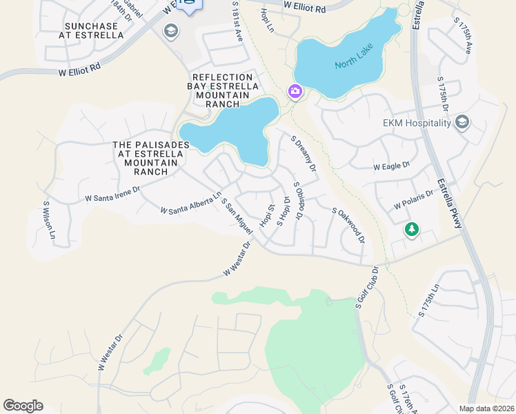 map of restaurants, bars, coffee shops, grocery stores, and more near 11320 South Palomino Lane in Goodyear