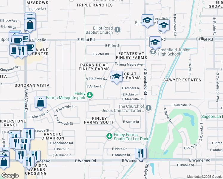 map of restaurants, bars, coffee shops, grocery stores, and more near 375 South Columbus Drive in Gilbert