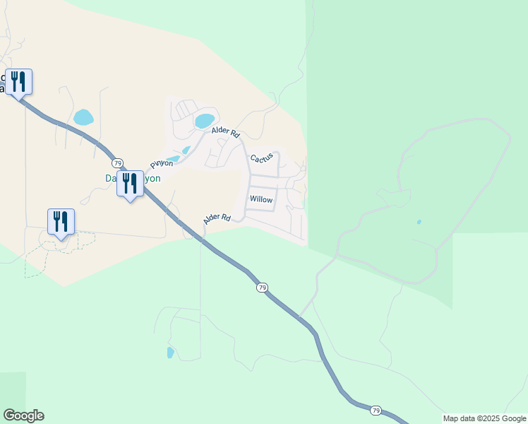 map of restaurants, bars, coffee shops, grocery stores, and more near Father Serra Road in Warner Springs