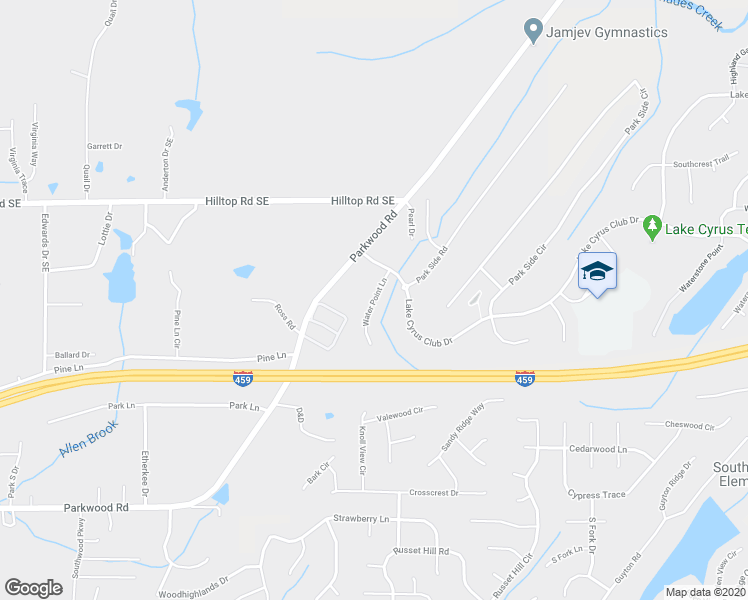 map of restaurants, bars, coffee shops, grocery stores, and more near 5838 Water Point Lane in Hoover