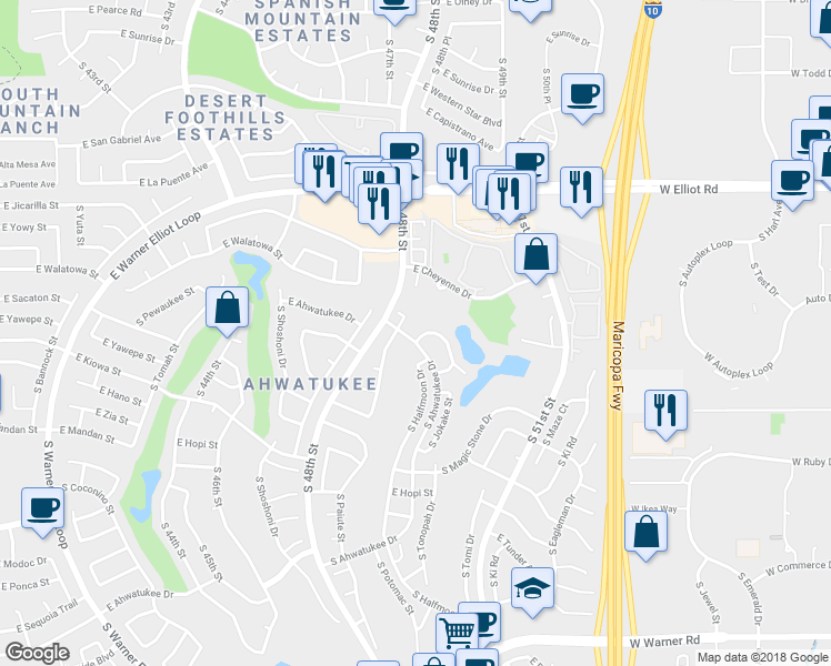 map of restaurants, bars, coffee shops, grocery stores, and more near 4828 East Lake Point Circle in Phoenix