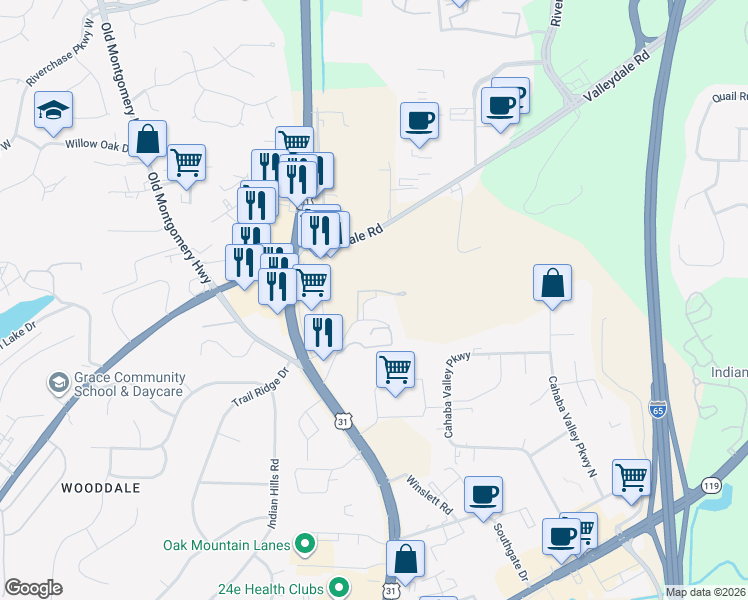 map of restaurants, bars, coffee shops, grocery stores, and more near 41 Parkview Road in Pelham