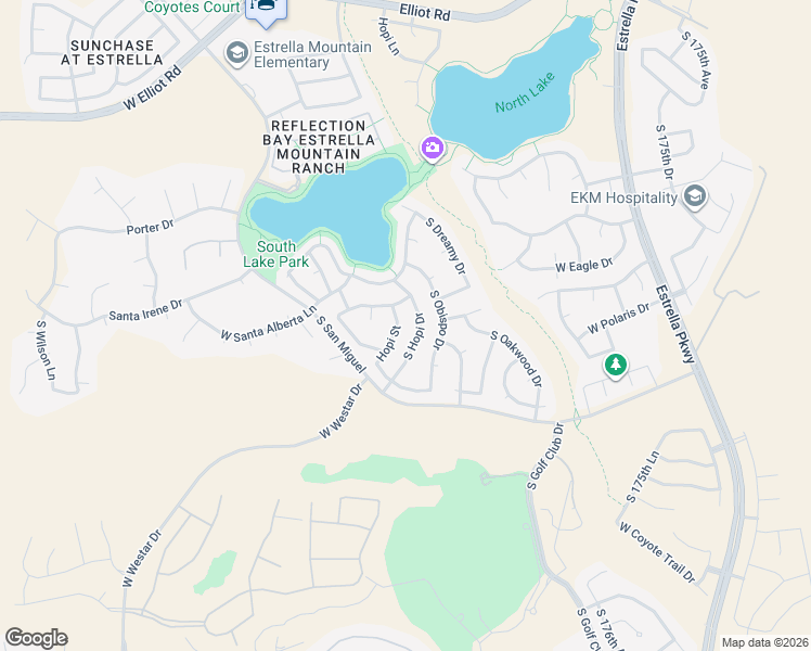 map of restaurants, bars, coffee shops, grocery stores, and more near 11187 South Hopi Street in Goodyear
