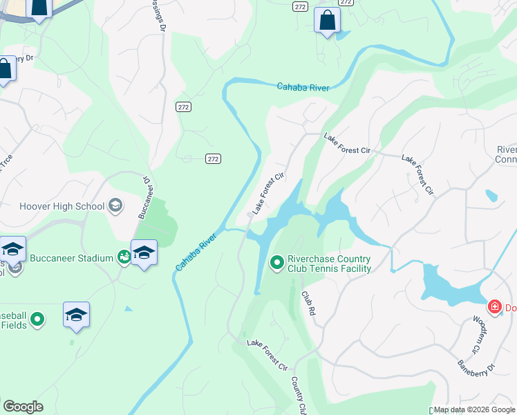 map of restaurants, bars, coffee shops, grocery stores, and more near 1146 Lake Forest Circle in Hoover