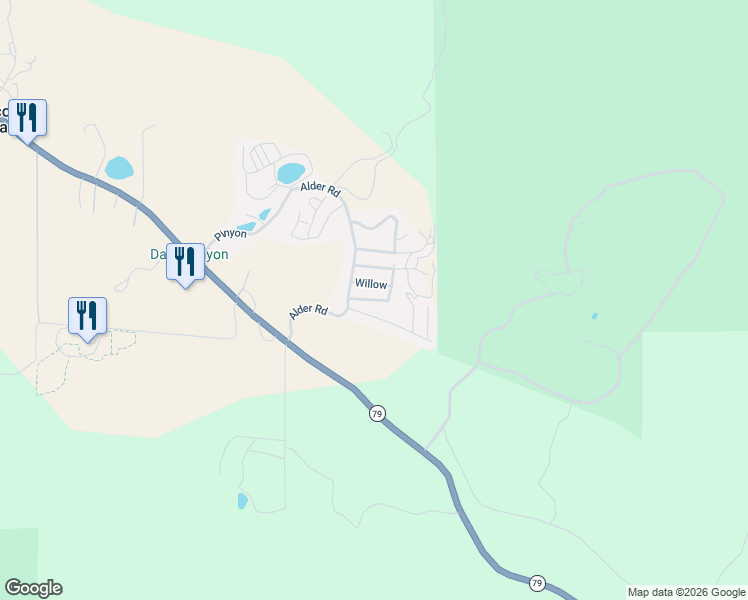 map of restaurants, bars, coffee shops, grocery stores, and more near 35109 California 79 in Warner Springs