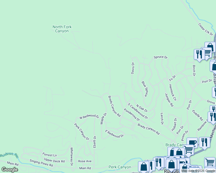 map of restaurants, bars, coffee shops, grocery stores, and more near 154 Umbrella Drive in Ruidoso