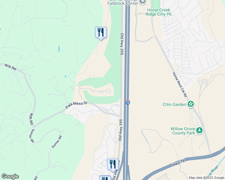 map of restaurants, bars, coffee shops, grocery stores, and more near 4346 Los Padres Drive in Fallbrook