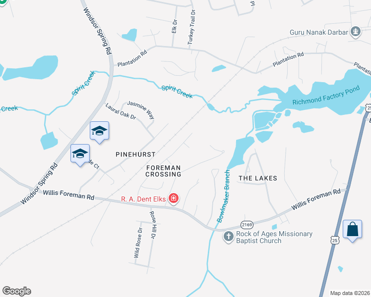 map of restaurants, bars, coffee shops, grocery stores, and more near 4147 Foreman Way in Hephzibah