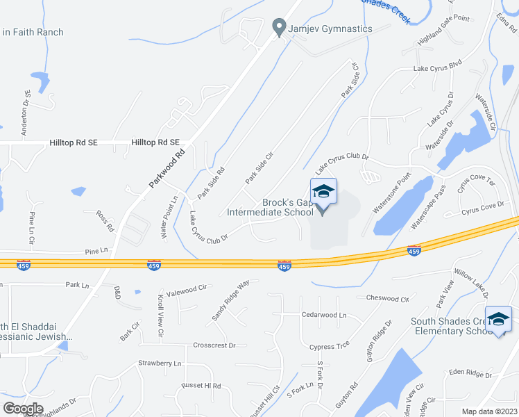 map of restaurants, bars, coffee shops, grocery stores, and more near 5600 Park Side Circle in Birmingham
