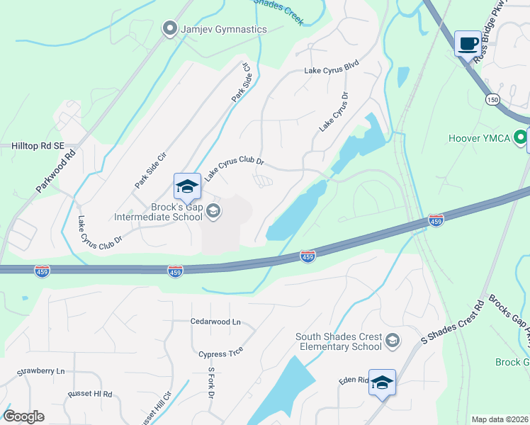 map of restaurants, bars, coffee shops, grocery stores, and more near 5845 Waterstone Point in Birmingham