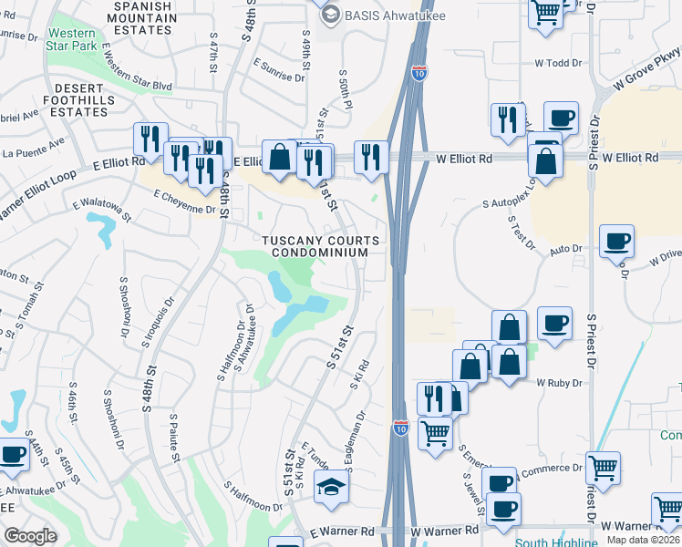 map of restaurants, bars, coffee shops, grocery stores, and more near 5002 East Cheyenne Drive in Phoenix