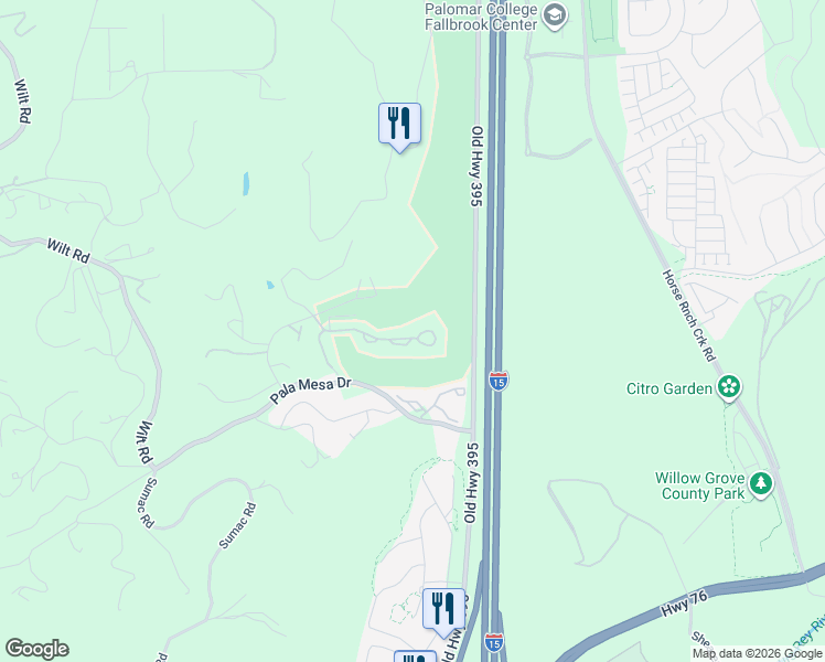 map of restaurants, bars, coffee shops, grocery stores, and more near 4320 Los Padres Drive in Fallbrook