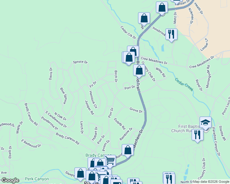 map of restaurants, bars, coffee shops, grocery stores, and more near 101-111 Birch Drive in Ruidoso