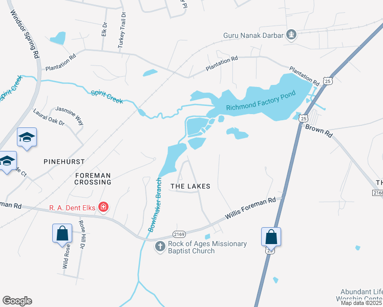 map of restaurants, bars, coffee shops, grocery stores, and more near 3948 Lakeside Pass in Hephzibah