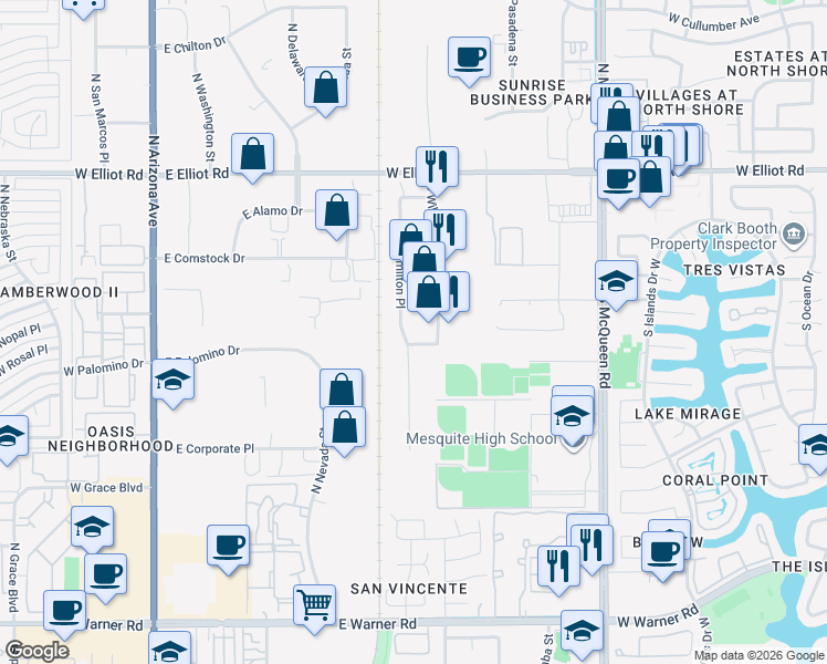 map of restaurants, bars, coffee shops, grocery stores, and more near 170 South William Dillard Drive in Gilbert