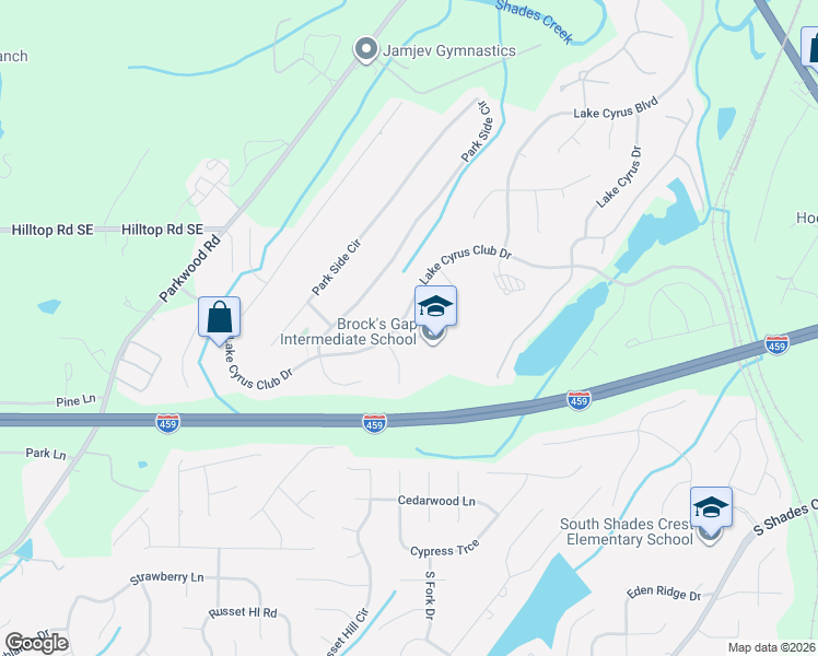 map of restaurants, bars, coffee shops, grocery stores, and more near 1718 Lake Cyrus Club Drive in Birmingham