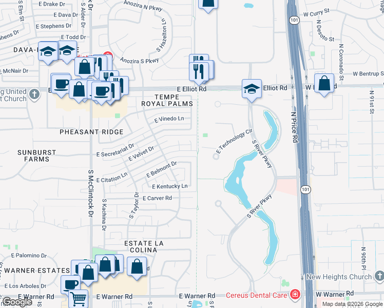 map of restaurants, bars, coffee shops, grocery stores, and more near 1956 East Citation Lane in Tempe