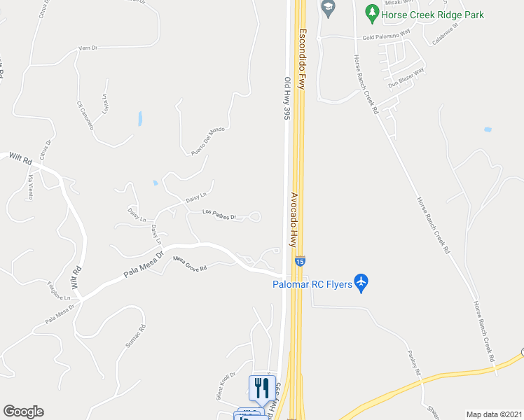 map of restaurants, bars, coffee shops, grocery stores, and more near 4340 Los Padres Drive in Fallbrook