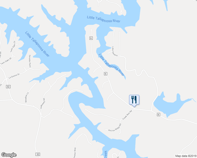 map of restaurants, bars, coffee shops, grocery stores, and more near 66 Ridge Way in Wedowee