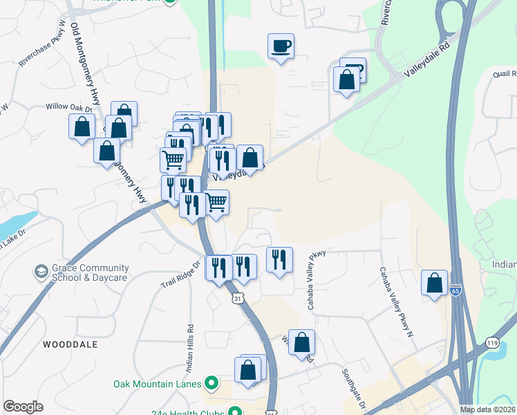 map of restaurants, bars, coffee shops, grocery stores, and more near 41 Parkview Road in Pelham