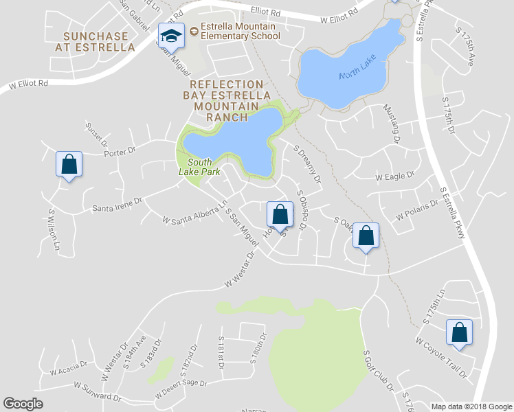 map of restaurants, bars, coffee shops, grocery stores, and more near 18067 West Santa Irene Drive in Goodyear