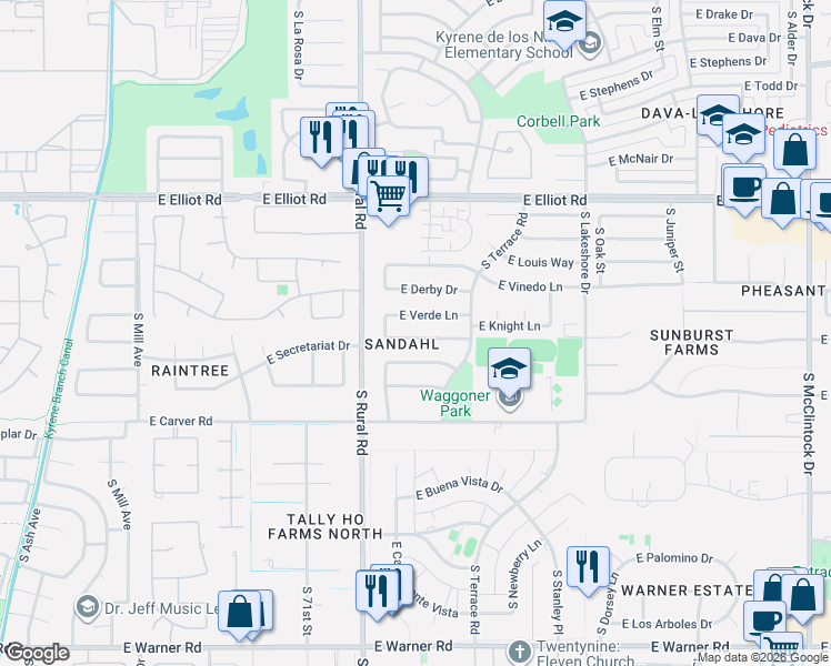 map of restaurants, bars, coffee shops, grocery stores, and more near 922 East Knight Lane in Tempe